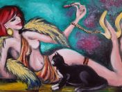 Kobieta z Kotem - obraz olejny na płótnie