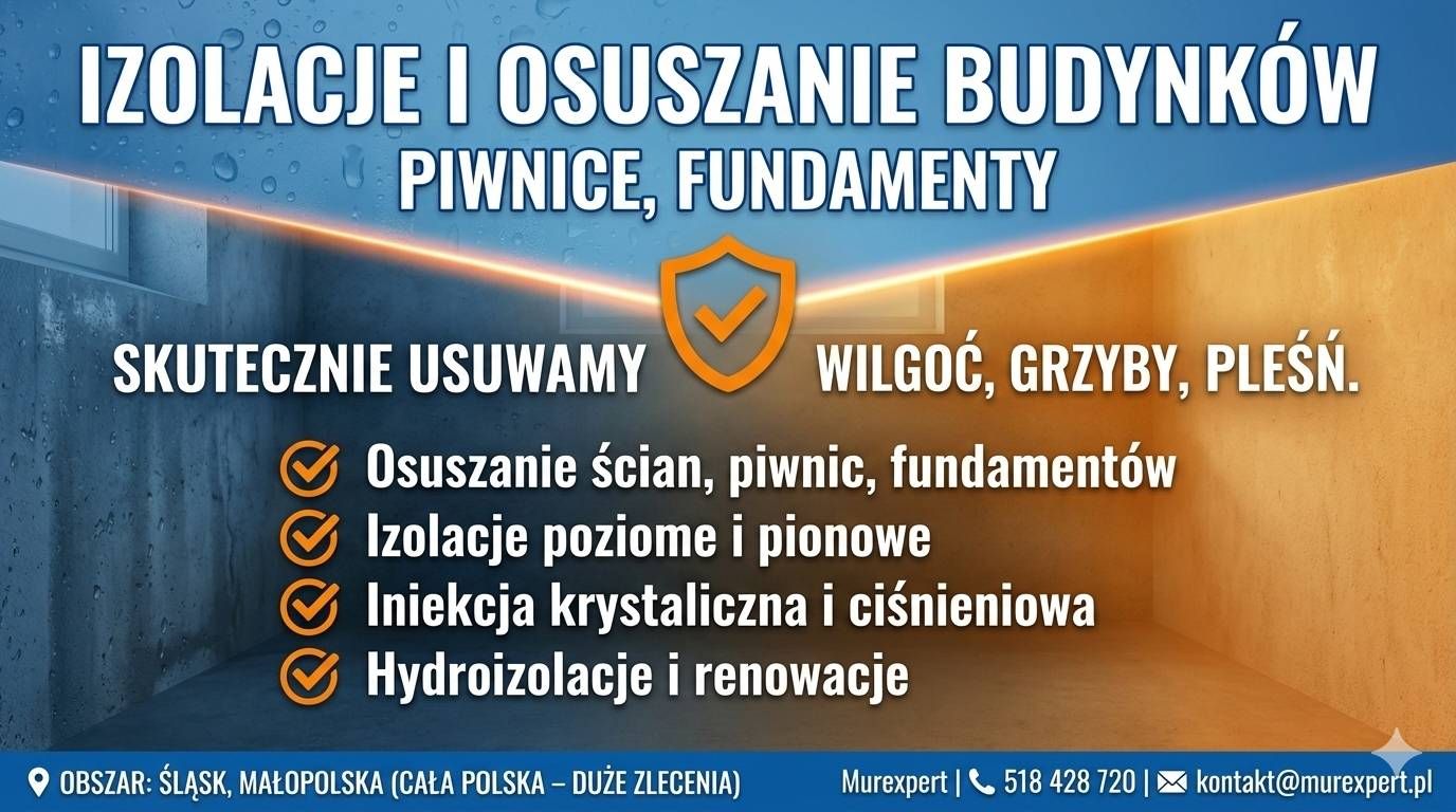 Izolacje i osuszanie budynków - piwnice, fundamenty | Śląsk, Małopolska Bielsko-Biała - Zdjęcie 1