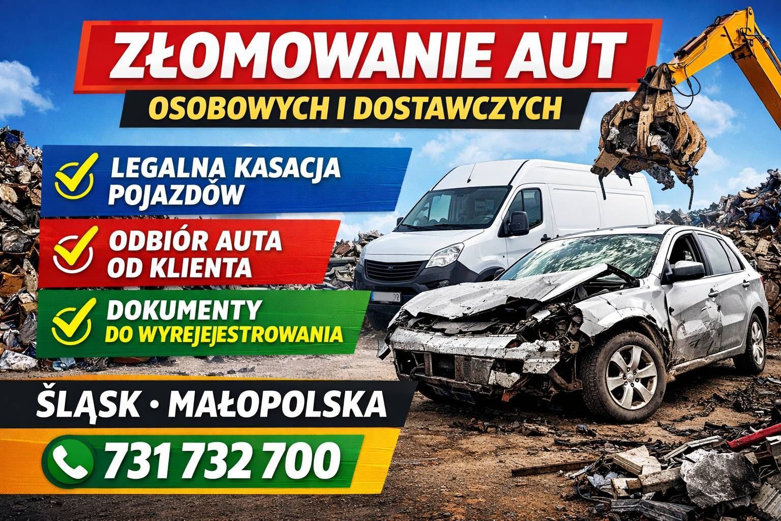 Auto złomowanie - DOJAZD LAWETĄ | KASACJA samochodów osobowych/dostawczych Śląsk/Małopolska - Zdjęcie 1