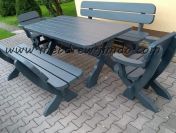 Meble ogrodowe stół 2 ławki 2 fotele zestaw drewniany