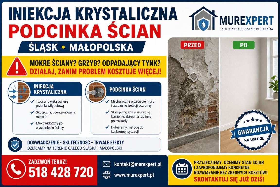 Iniekcja krystaliczna, podcinka ścian - Śląsk, Małopolska | MurExpert Bielsko-Biała - Zdjęcie 1