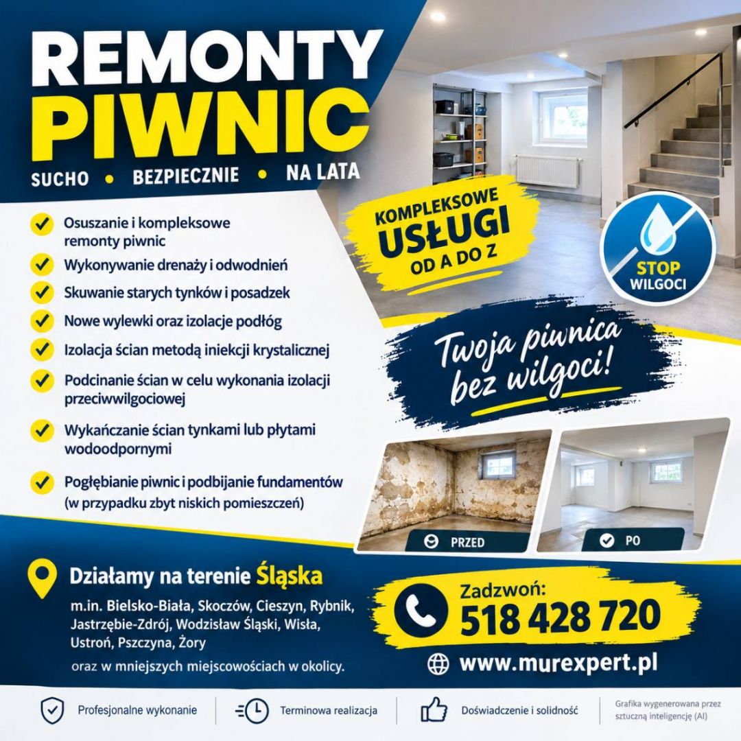 Osuszanie i remonty piwnic - pogłębianie i podbijanie fundamentów Cieszyn - Zdjęcie 1