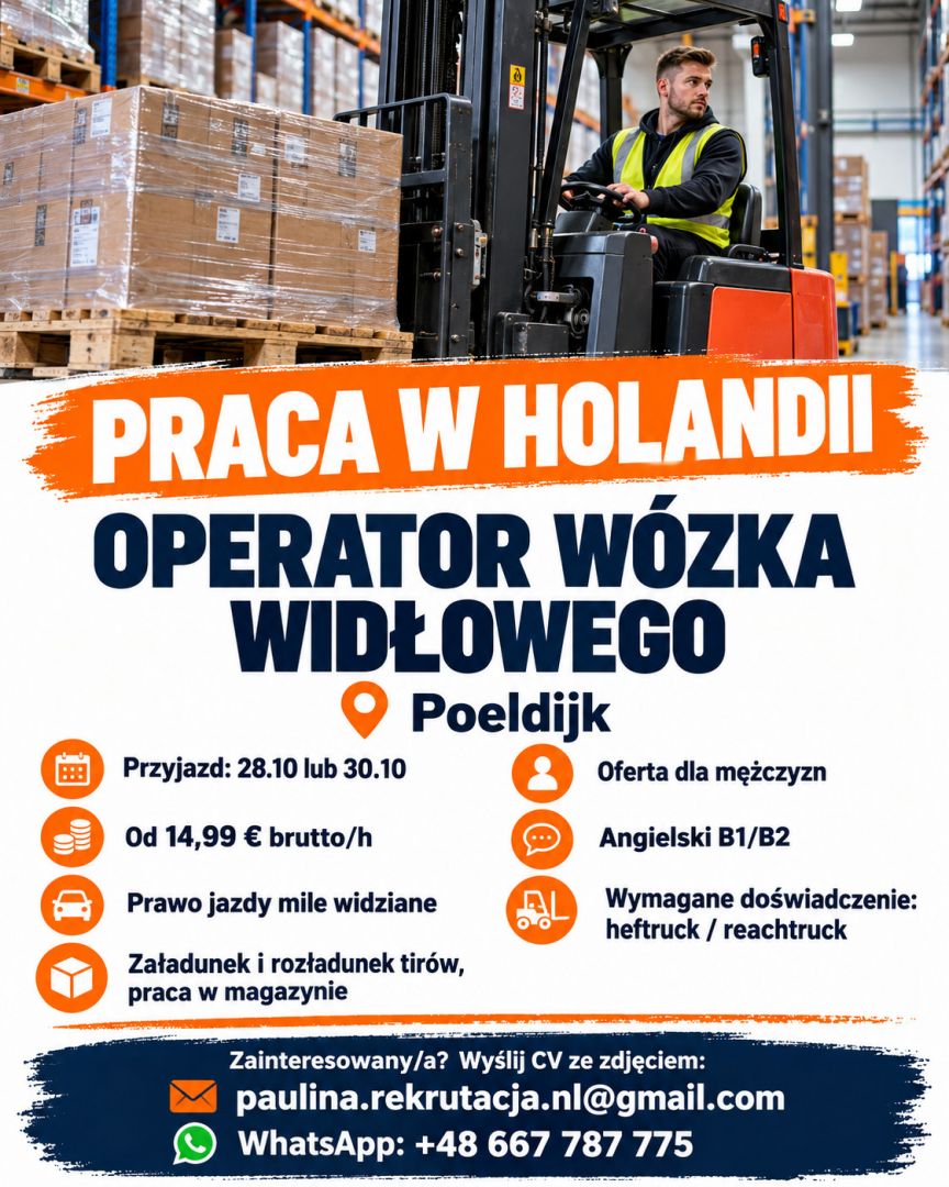 Operator wózka widłowego – Holandia, Poeldijk  - Zdjęcie 1