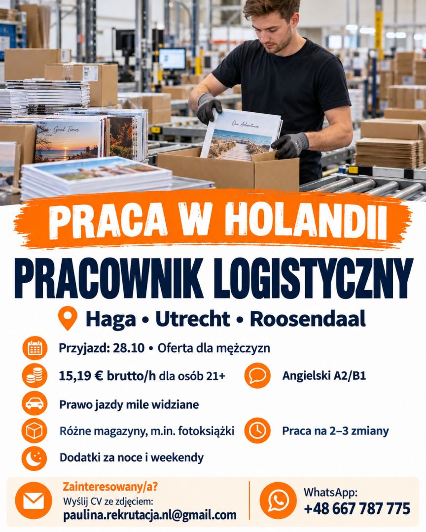 Pracownik logistyczny – magazyny w Holandii – przyjazd 28.10  - Zdjęcie 1