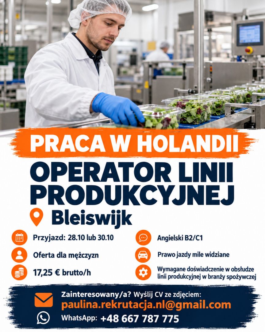 Operator linii produkcyjnej – Bleiswijk – 17,25 EUR brutto/h  - Zdjęcie 1